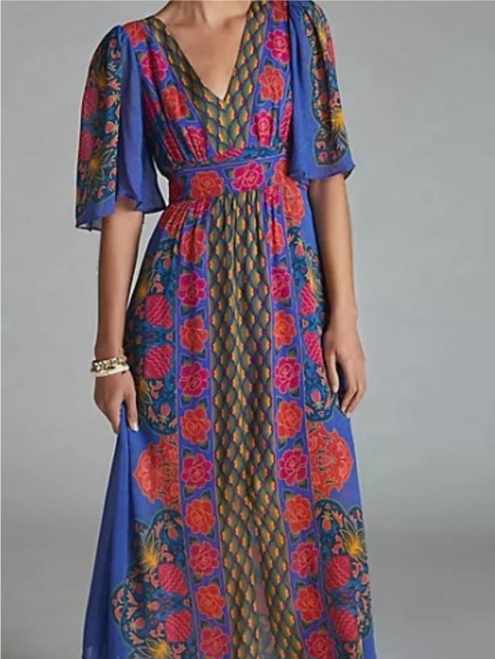 Anthropologie x Farm Rio Blue Floral V-Neck Maxi Dress size M rare - Picture 1 of 13